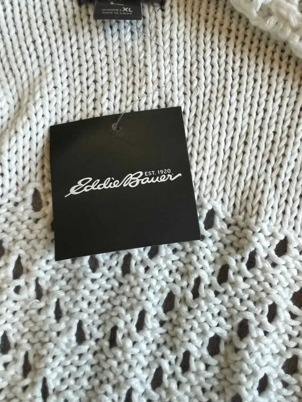 NWT Eddie Bauer Open Front knit White Cardigan Sweater Hi Low hem Size XL